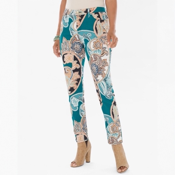 Chico's So Slimming Cool Paisley Girlfriend Ankle Jeans - Picture 1 of 3